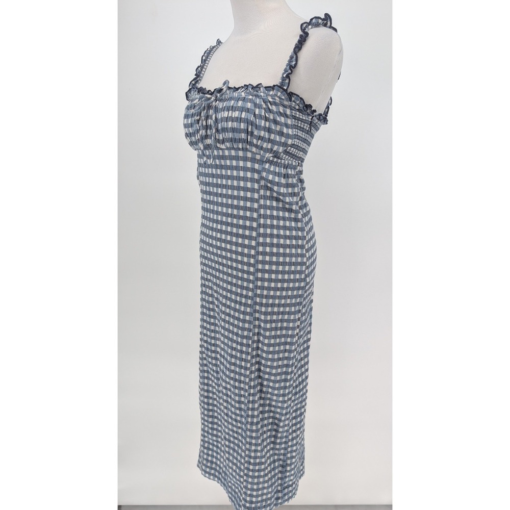Free People Lucinda Gingham Corset Midi Dress M Blue White Smocked Cottage Boho - Picture 5 of 16